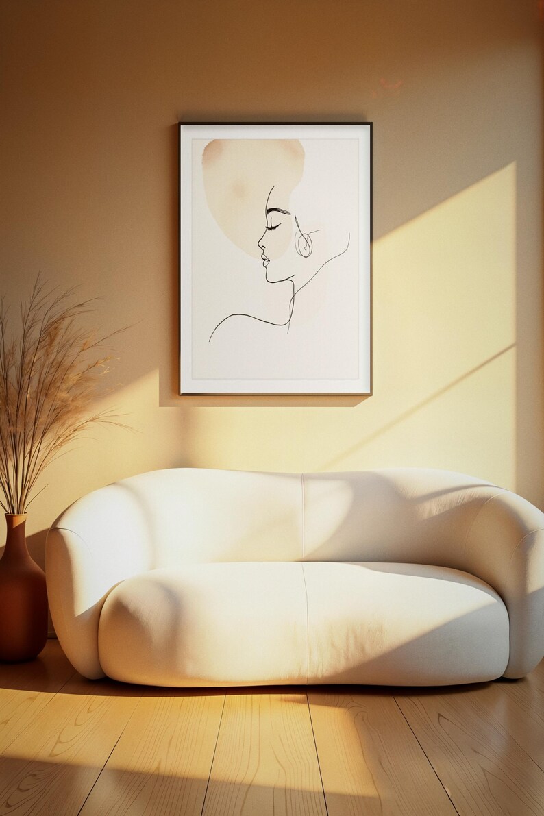 Japandi Wall Art, One Line Drawing Woman, Minimalist Line Art Print, Printable Wall Art, Neutral Abstract Face, Digital Download Bild 2
