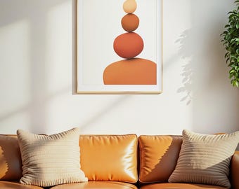 Terracotta Pebble Print, Boho Abstract Wall Art, Printable Digital Download, Rust Cream Decor, Warm Living Room Art