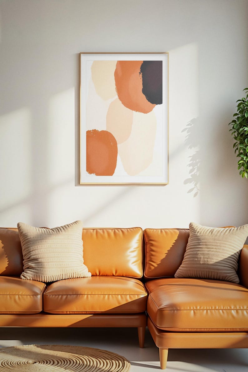 Print met roestbruine cirkels, abstracte boho-muurdecoratie, digitale download, terracotta-paarse accentdecoratie, kunst voor de woonkamer afbeelding 1