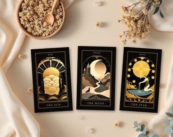 Art Deco Tarot Deck, 78 Cards, Black and Gold Tarot Card Deck, Full Major and Minor Arcana, Gold Tarot Cards, Tarot Reader Gift