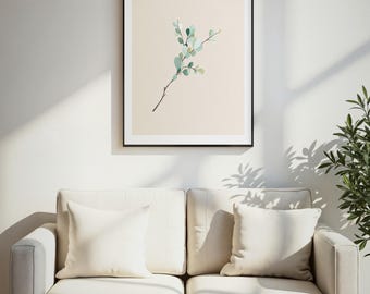 Neutral Botanical Wall Art, Japandi Wall Art, Eucalyptus Print, Sage Green Decor, Minimalist Living Room Art, Digital Download