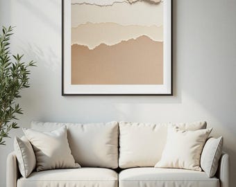 Torn Paper Collage Print, Wabi Sabi Wall Art, Layered Neutral Decor, Sand Beige Abstract, Printable Digital Download
