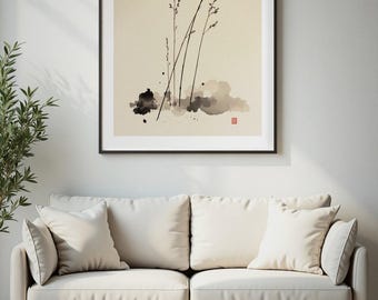 Dried Grass Print, Wabi Sabi Wall Art, Minimal Botanical Decor, Sepia Neutral Art, Printable Digital Download