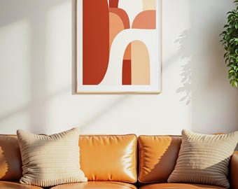 Abstracte muurdecoratie van terracotta, boho-boogprint, printbare muurdecoratie, digitale download, decoratie in oranje, moderne boho-woonkamerdecoratie
