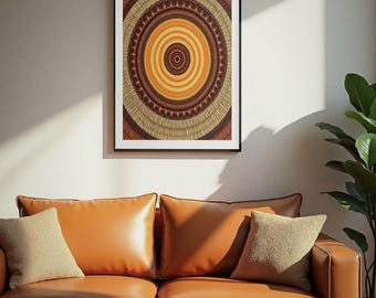 Woven Basket Print, Terracotta Rust Ocher Wall Art, Printable Digital Download, Afrohemian Geometric Decor, Earthy Boho Art