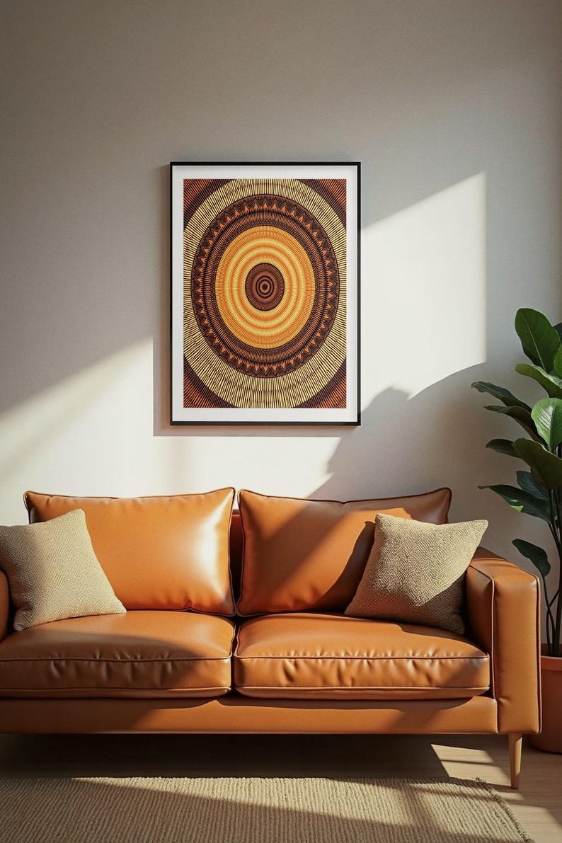 Estampado de cesta tejida, arte mural en terracota y ocre óxido, descarga digital imprimible, decoración geométrica afrohemia, arte bohemio terroso. imagen 1