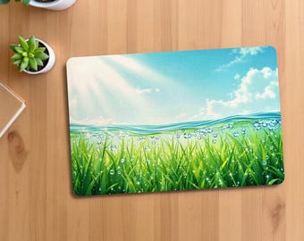 Frutiger Aero Desk Mat, Y2K Grass and Water Bubbles, Large Mouse Pad