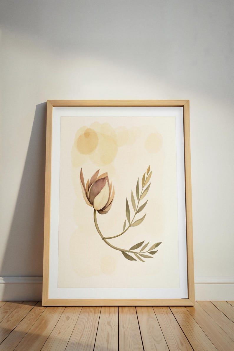 Dried Lotus Pod Print, Japandi Wall Art, Sand Olive Botanical Wall Art, Neutral Living Room Art, Printable Digital Download image 6