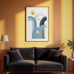 Art Deco Arches Print, Blue Plum Geometric Wall Art, Printable Digital Download, Brass Accent Decor, Elegant Living Room Art image 2