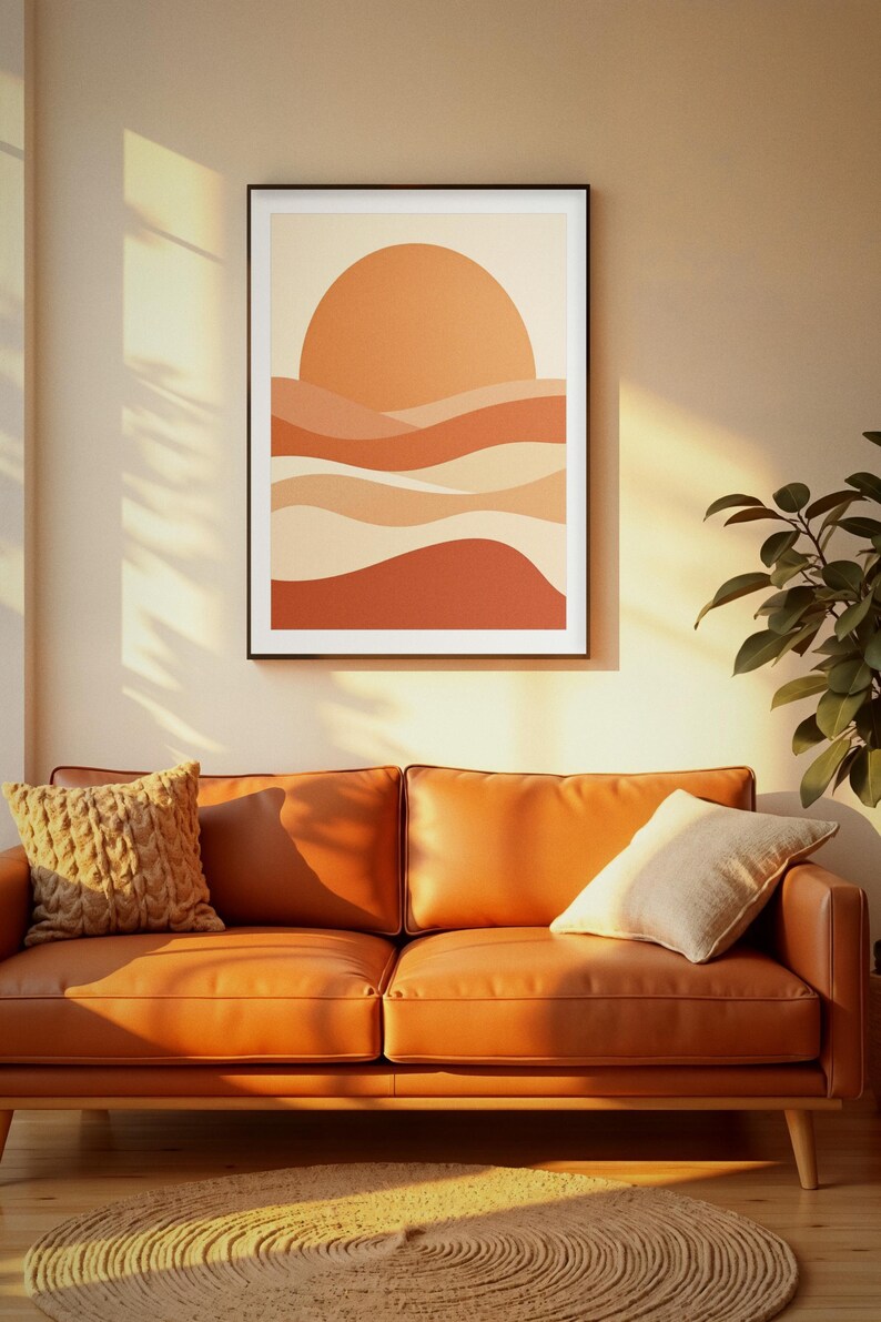 Desert Wall Art, Terracotta Sun Print, Ocher Boho Wall Art, Printable Digital Download, Desert Abstract Decor, Warm Living Room Art image 2