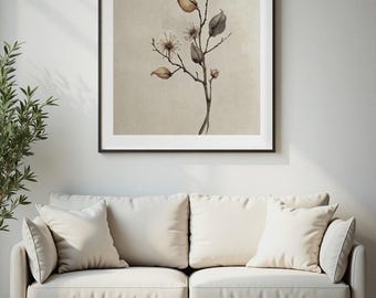 Dried Seed Pod Print, Wabi Sabi Wall Art, Botanical Zen Decor, Umber Neutral Art, Printable Digital Download
