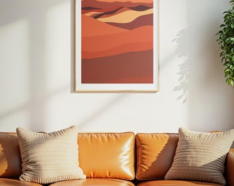 Desert Wall Art, Desert Landscape Print, Terracotta Wall Art, Abstract Dunes Printable, Burnt Orange Boho Decor, Warm Minimalist Art