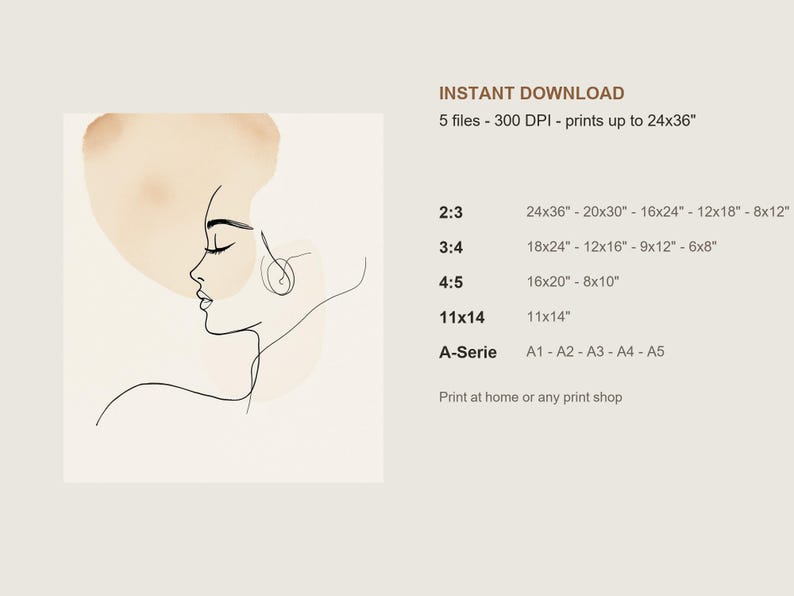 Japandi Wall Art, One Line Drawing Woman, Minimalist Line Art Print, Printable Wall Art, Neutral Abstract Face, Digital Download Bild 4