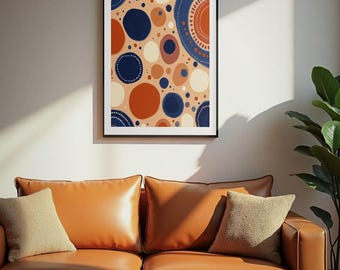 Adire Circle Print, Indigo Rust Sand Wall Art, Printable Digital Download, Afrohemian Boho Decor, Hand-Dyed Pattern Art