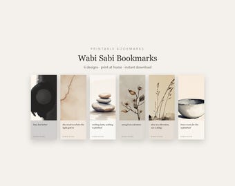 Printable Bookmarks Set of 6, Wabi Sabi Minimalist Bookmarks, Neutral Japandi Book Lover Gift, Instant Download A4 US Letter