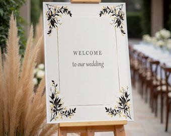 Black and Gold Formal Ceremony Sign, Wedding Welcome Sign, Elegant Welcome Poster, Printable Digital Download