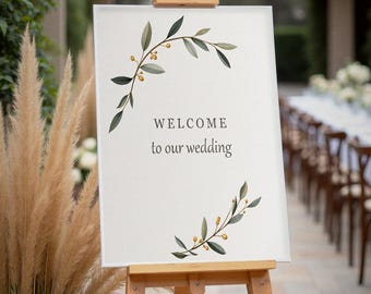 Wedding Welcome Sign, Olive Branch Minimal Ceremony Sign, Elegant Welcome Poster, Printable Digital Download