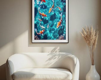 Frutiger Aero Decor, Frutiger Aero Print, Koi Fish Under Glossy Water, Y2K Aesthetic Wall Art, 2000s Aqua Poster, Nostalgia Decor