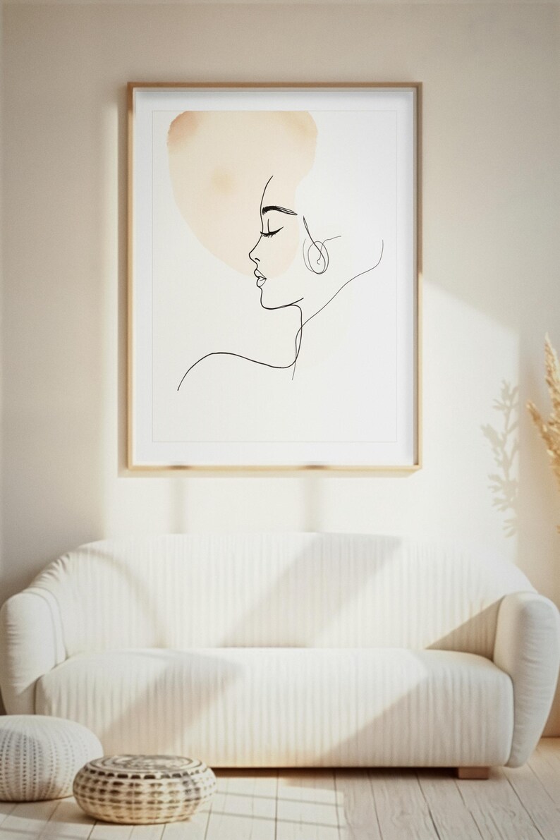Japandi Wall Art, One Line Drawing Woman, Minimalist Line Art Print, Printable Wall Art, Neutral Abstract Face, Digital Download Bild 1
