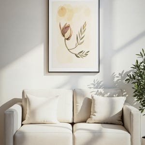 Dried Lotus Pod Print, Japandi Wall Art, Sand Olive Botanical Wall Art, Neutral Living Room Art, Printable Digital Download image 1
