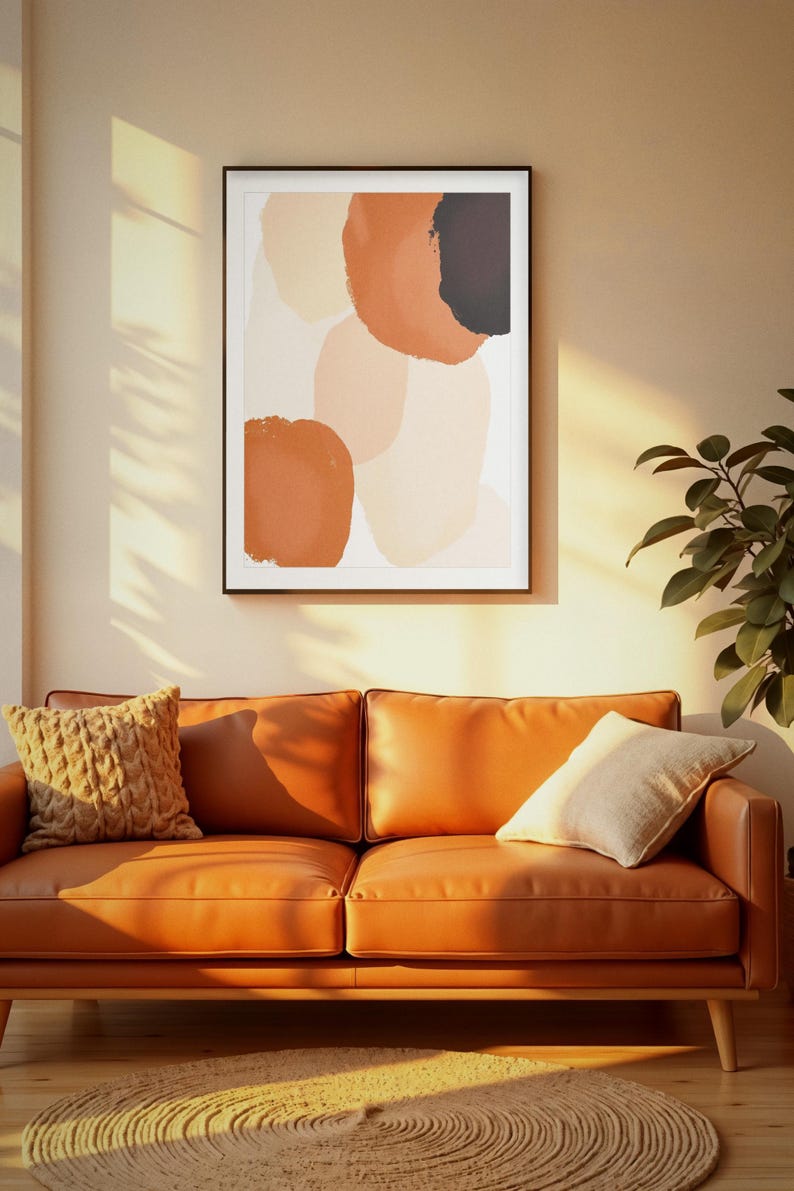 Print met roestbruine cirkels, abstracte boho-muurdecoratie, digitale download, terracotta-paarse accentdecoratie, kunst voor de woonkamer afbeelding 2
