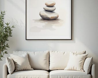 Stacked Stones Print, Wabi Sabi Wall Art, Zen Balance Decor, Gray Taupe Minimalist Art, Printable Digital Download