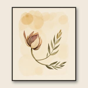 Dried Lotus Pod Print, Japandi Wall Art, Sand Olive Botanical Wall Art, Neutral Living Room Art, Printable Digital Download image 3