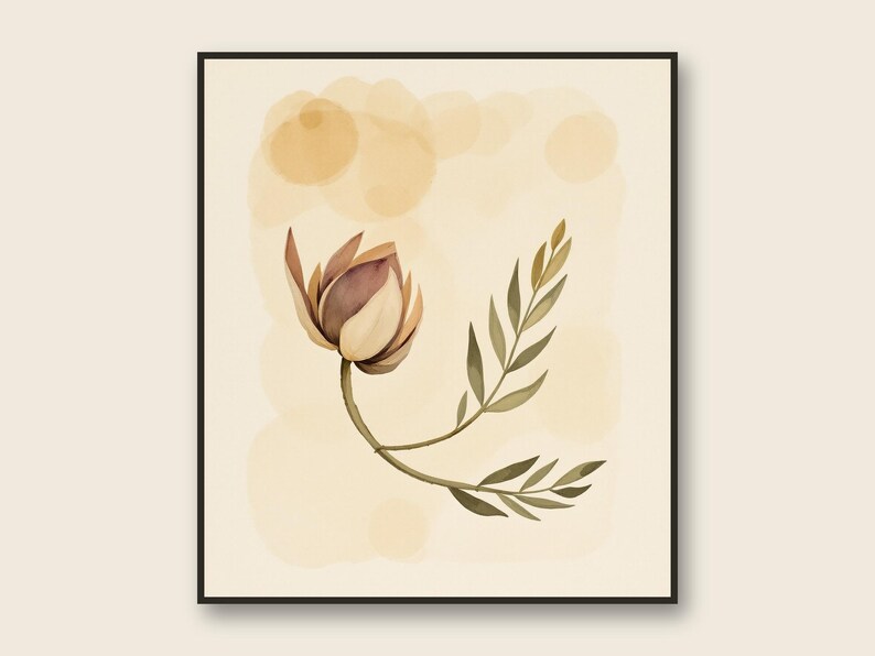 Dried Lotus Pod Print, Japandi Wall Art, Sand Olive Botanical Wall Art, Neutral Living Room Art, Printable Digital Download image 3