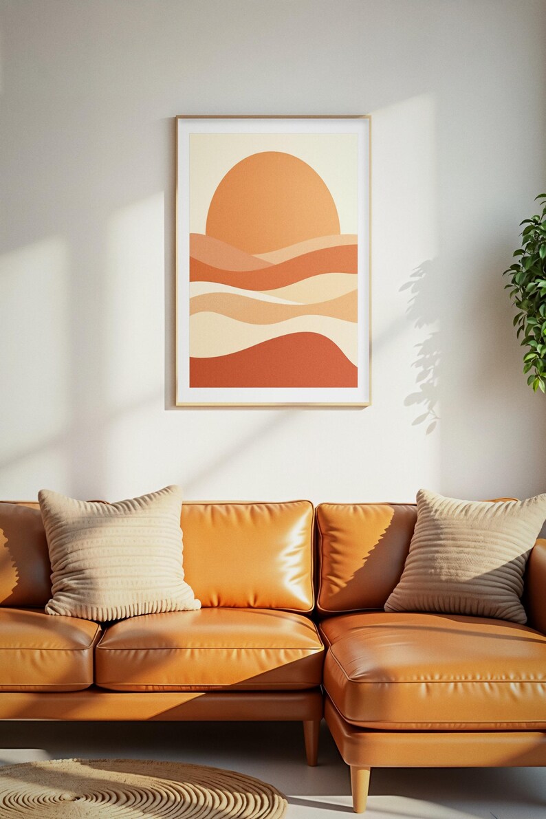 Desert Wall Art, Terracotta Sun Print, Ocher Boho Wall Art, Printable Digital Download, Desert Abstract Decor, Warm Living Room Art image 1