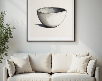 Ceramic Bowl Print, Wabi Sabi Wall Art, Handmade Pottery Decor, Stone Gray Minimalist Art, Printable Digital Download