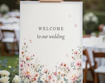 Wildflower Garden Ceremony Sign, Wedding Welcome Sign, Pastel Floral Welcome Poster, Printable Digital Download