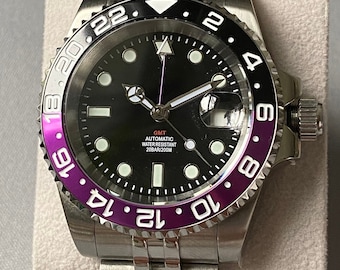 40mm GMT Automatic Dive Watch: Purple Bezel, Jubilee Band