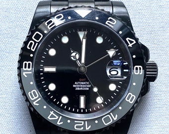 40mm PVD GMT Automatic Watch: Sapphire Crystal, Black Bezel