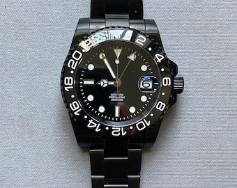 40mm Black PVD GMT Automatic Watch: Sapphire Crystal, NH34 Movement
