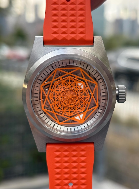 38mm Orange Sherbet Skeleton Sports Watch Automatic - Geometric