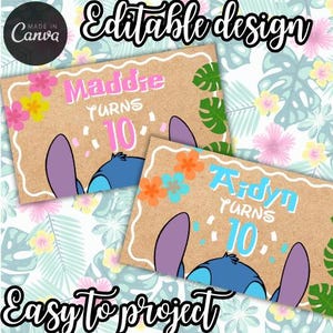 painted banner template | stitch birthday banner | stitch theme | 4 designs | boy girl| banner mockup | custom banner | DIGITAL DOWNLOAD