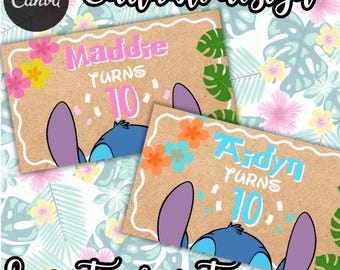 painted banner template | stitch birthday banner | stitch theme | 4 designs | boy girl| banner mockup | custom banner | DIGITAL DOWNLOAD