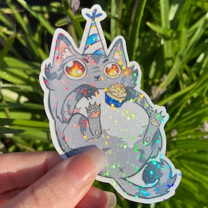 Birthday Cat Glitter Sticker