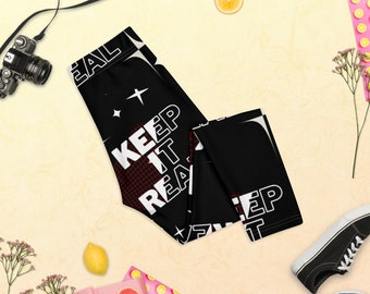 Women's Black Star Design "Keep It Real" Capri Leggings