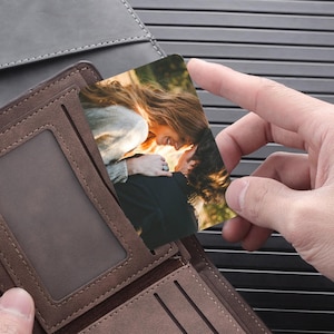 Kundenspezifische Metallfoto-Mappen-Karte, beide Seiten können besonders angefertigt werden, Bild-Geldbörsen-Einsatz, Paar-Foto, Haustier-Foto, Metallandenken, Valentinstaggeschenk