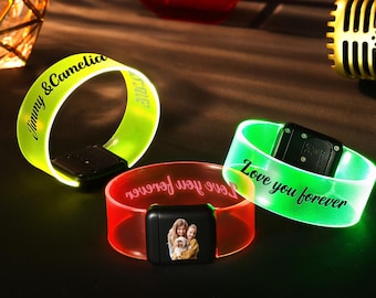 Personalized Glow Bracelets,LED Light Up Concert Bracelet in the Dark with Photo,LED Light Wristband,Party Wedding Birthday Concert Supplies
