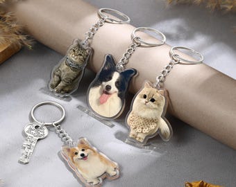 Custom Pet Portrait Keychain,Personalized Pet Photo Keychain,Cat Keychain,Dog Photo Keyring,Pet Lover Tag,Pet Loss,Cat Memorial Gift