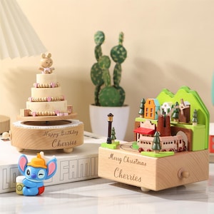 Caja de música de madera con forma de carrusel de ballet - Caja de música grabada personalizada para niños - Regalo para baby shower - Regalo conmemorativo de juguete para bebé - Regalo de Navidad