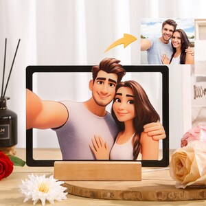 Spersonalizowany prezent Pixar Couple Portrait, 3D drewniana lampka nocna Cartoon Portrait, ramka w stylu kreskówki, prezent dla pary, prezent dla rodziny