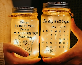 Personalized Couple Light Jar, Custom Name & Date Light Up Jars,Engraved Mason Jar Lamp,Anniversary Decor,Best Friend Gift, Xmas Gift
