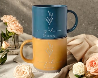 Personalized Wedding Pottery Mugs,Engraved Wedding Coffee Mug,Bridal Shower Gift, Engagement Gift,New Wedding Gift,Gifts for Newlyweds
