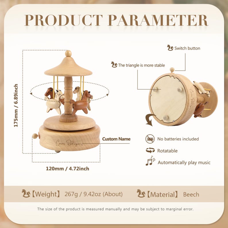 Wooden Ballet Carousel Music Box - Personalized Children's Engraved ...