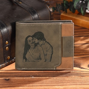Cartera para hombre con nombre inicial, Cartera de cuero PU con foto personalizada para papá/esposo/novio, Regalo del día del padre, Regalo para él, Cartera de cuero para hombre