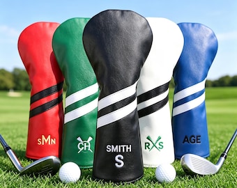 Personalized Golf Driver Headcover,Custom Leather Golf Club Cover with Embroidered Name,Golf Accessories,Gift for Golfers Dad Coach