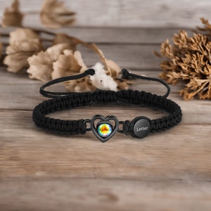 Pulsera personalizada de encanto de proyección de fotos, pulsera conmemorativa, pulsera de cordón trenzado, pulsera de letras, regalo para él, regalo para papá